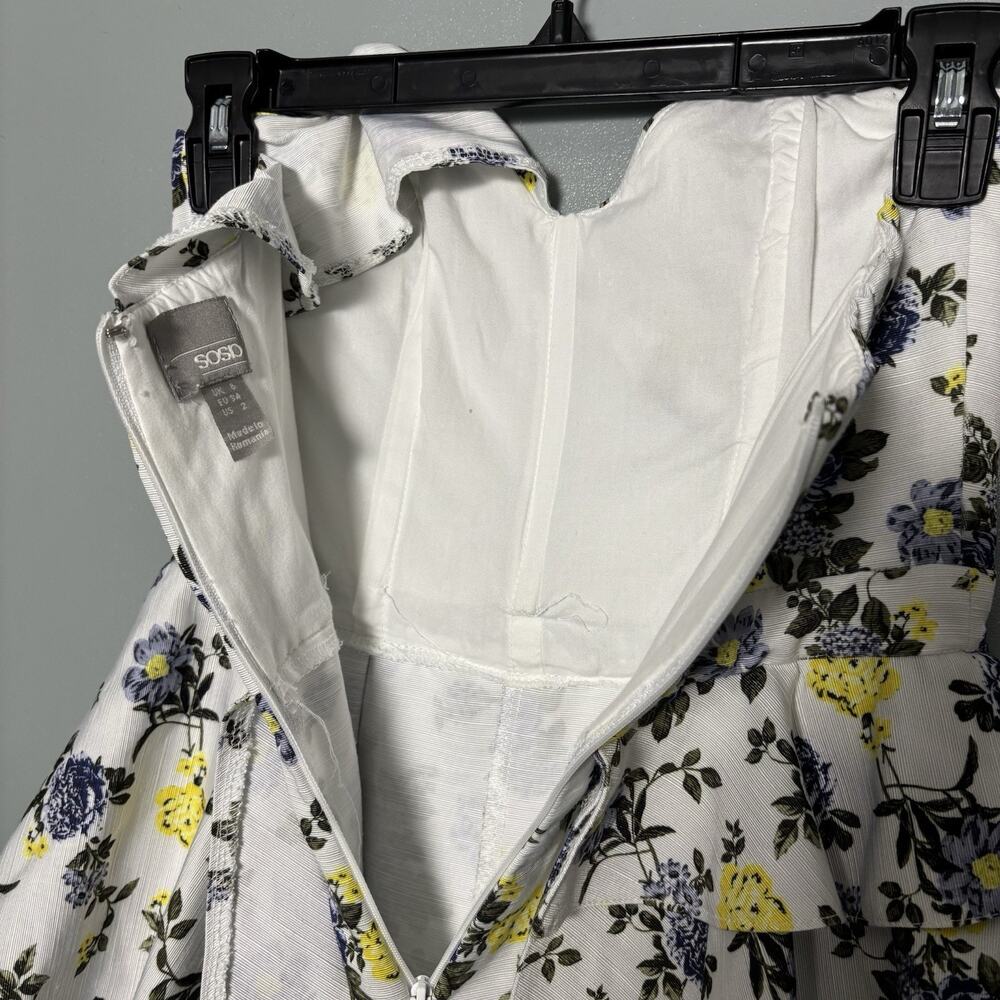 ASOS Women’s Blue Yellow Floral Peplum Wide Leg Jumpsuit Strapless Size 2 White - Picture 10 of 14